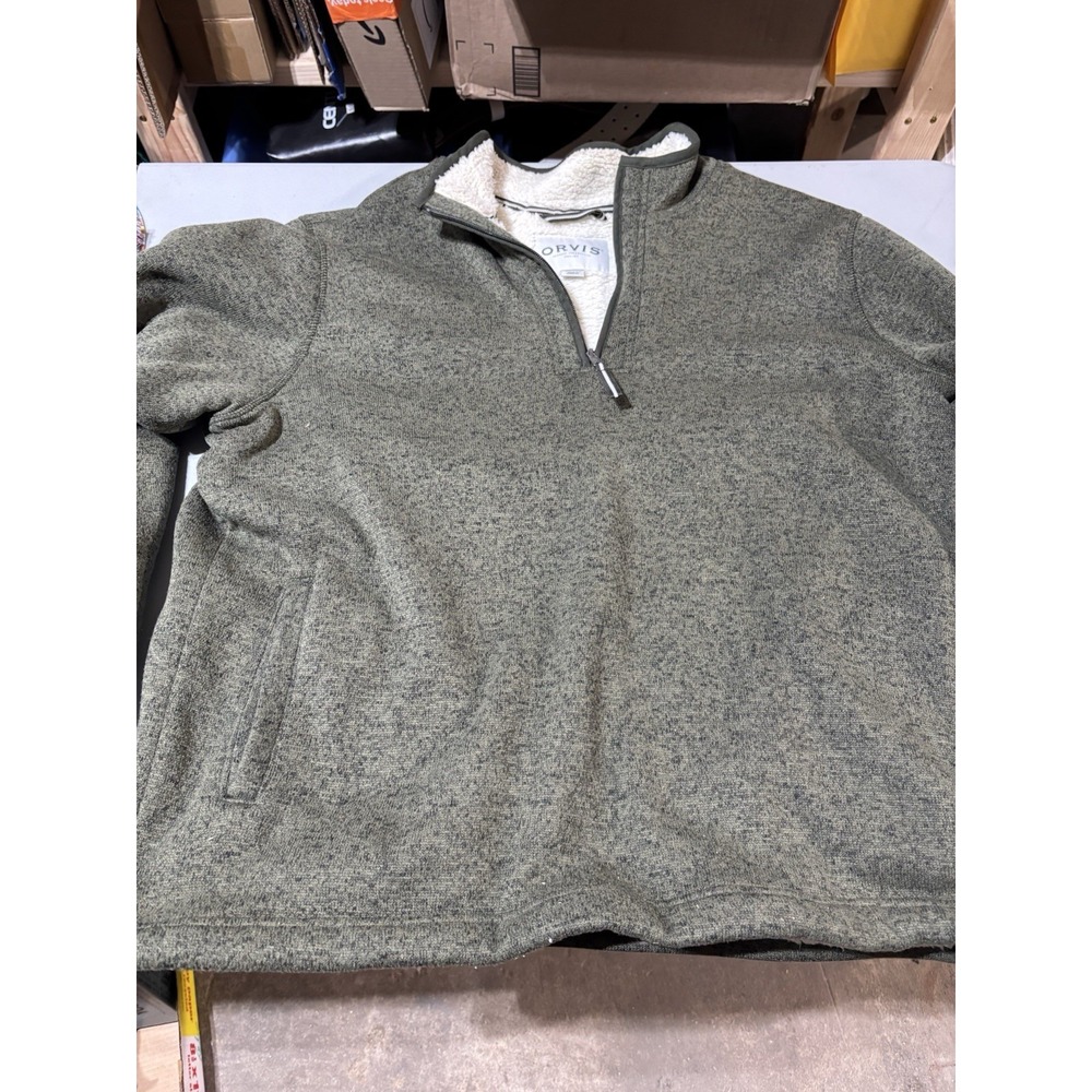 Orvis Men's 2XL Green Sherpa-Lined 1/4 Zip Pullover Sweater Casual